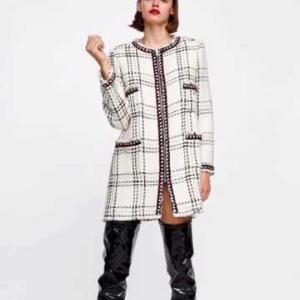 Zara plaid coat with stripes
